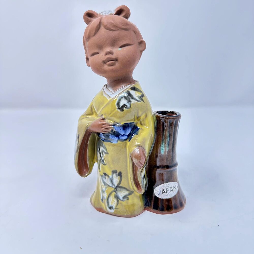 Vintage Japanese Kimono Girl Ceramic Figurine Vase Made in Japan